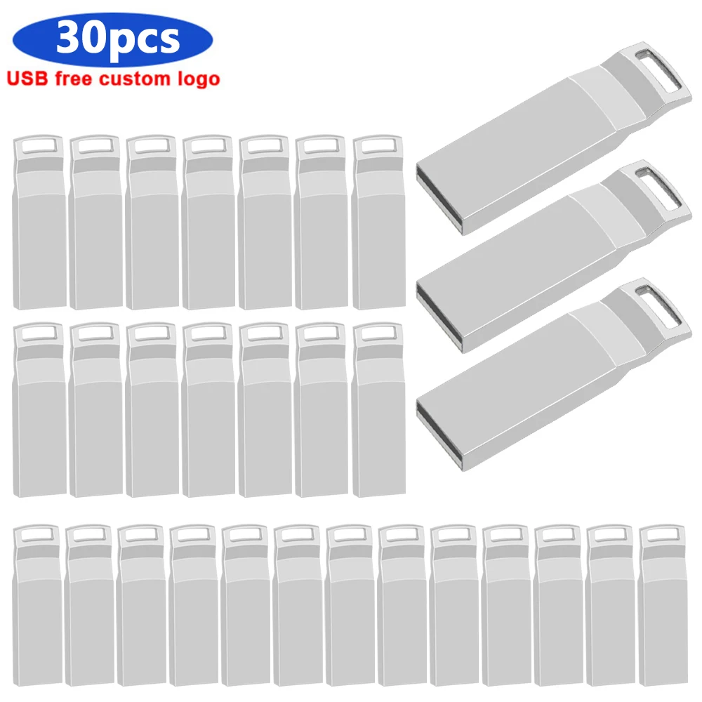 

Free logo bulk 30pcs usb flash drive 64GB 32GB 16GB 8GB 4GB pendrive waterproof metal silver u disk memoria cel usb stick gift