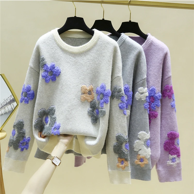 

Милые модные пуловеры с цветами в Корейском стиле для женщин осень-зима 2021 одежда свитер Топы Блузка женские пальто