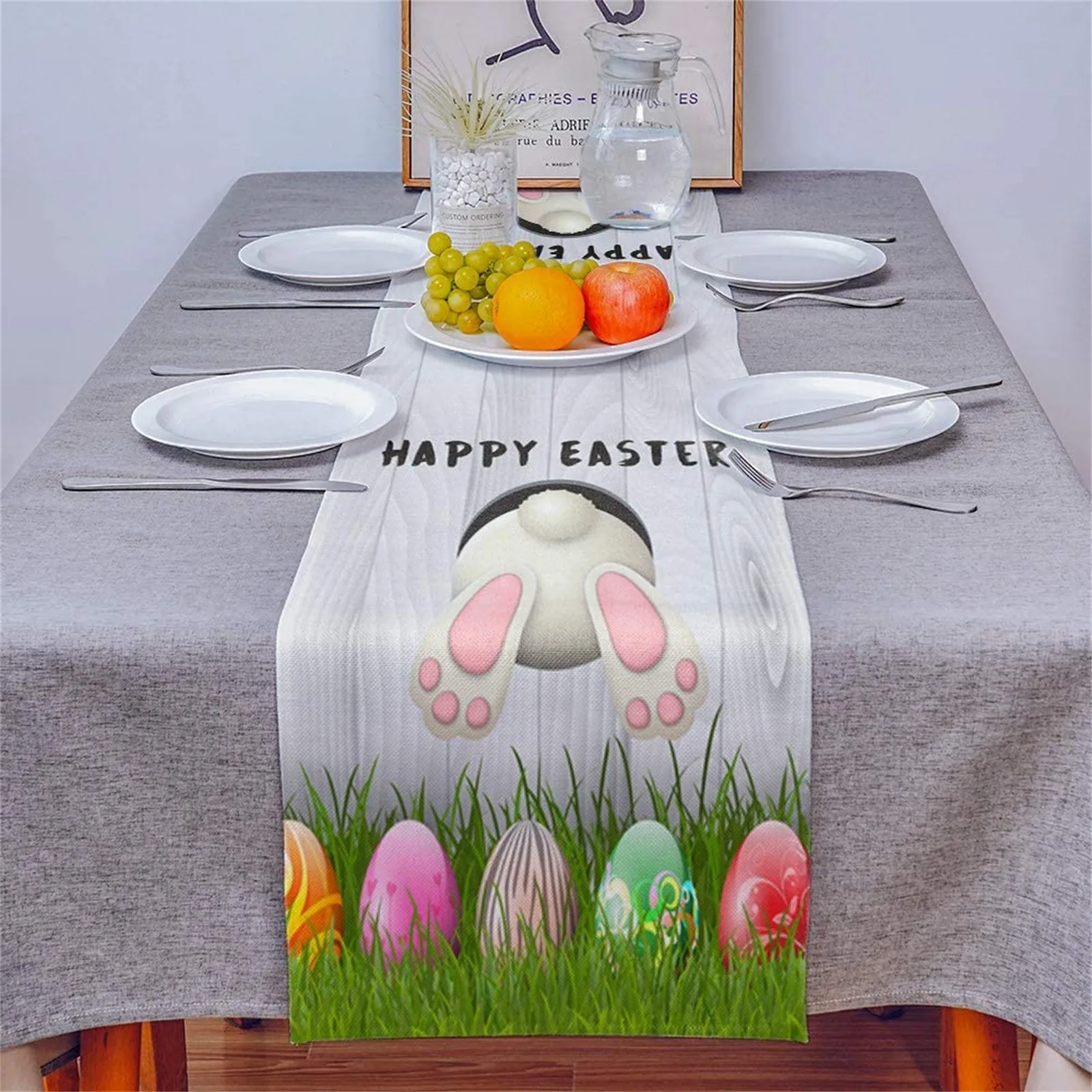 

Bunny Rabbit Easter Eggs Table Runners Modern Cotton Linen Tablecloths Party Decoration Table Runner Easter Decorations for Home