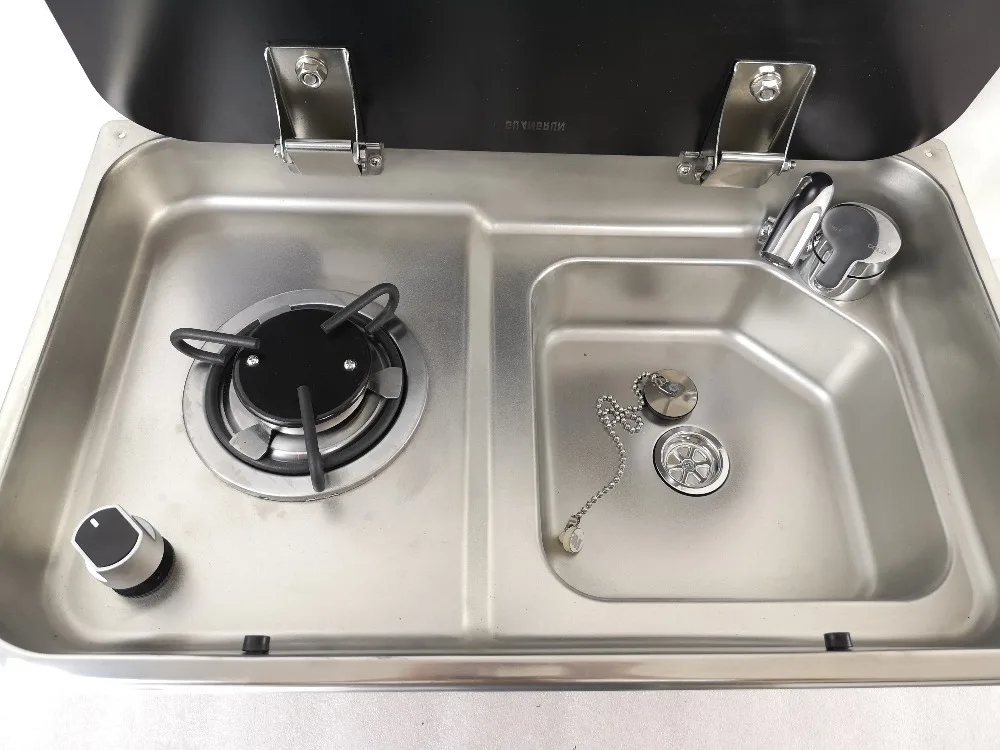 Лодка Караван RV Camper LPG газовая плита конфорка и раковина гребень с крышкой из закаленного стекла 536*318*146/120 мм GR-903
