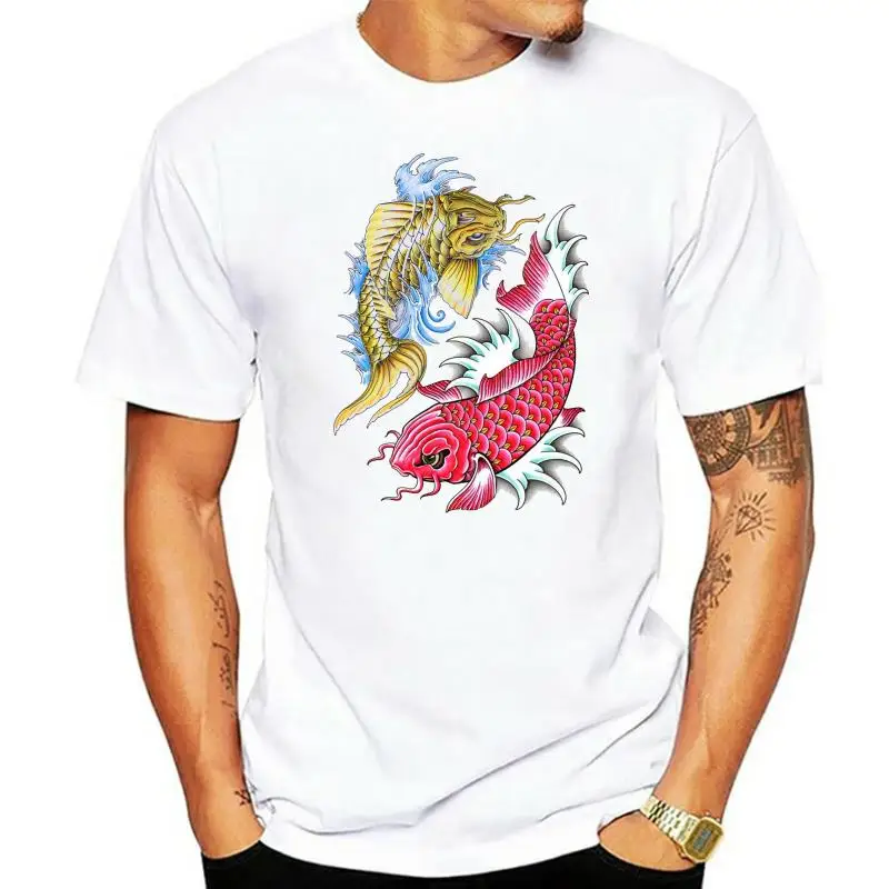 

T SHIRT KOI FISH TATTOO FLASH ART MENS WHITE ALL SIZES S TO 3XL FAST FREE POST