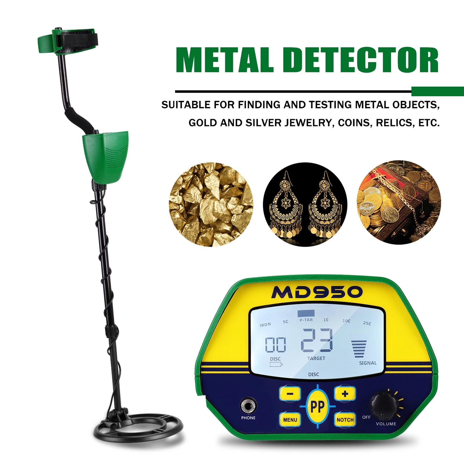 

MD950 Metal Detector Pinpointer10 Inch Waterproof Search Coil LCD Display Screen Handheld Metal Detector High Sensitivity