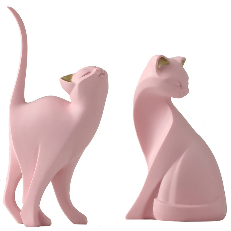 

2PCS Nordic Pink Kitten Resin Cat Ornament Creative Cute Animal Crafts Home Furnishing Decoration Bar Desktop Figurines Decor
