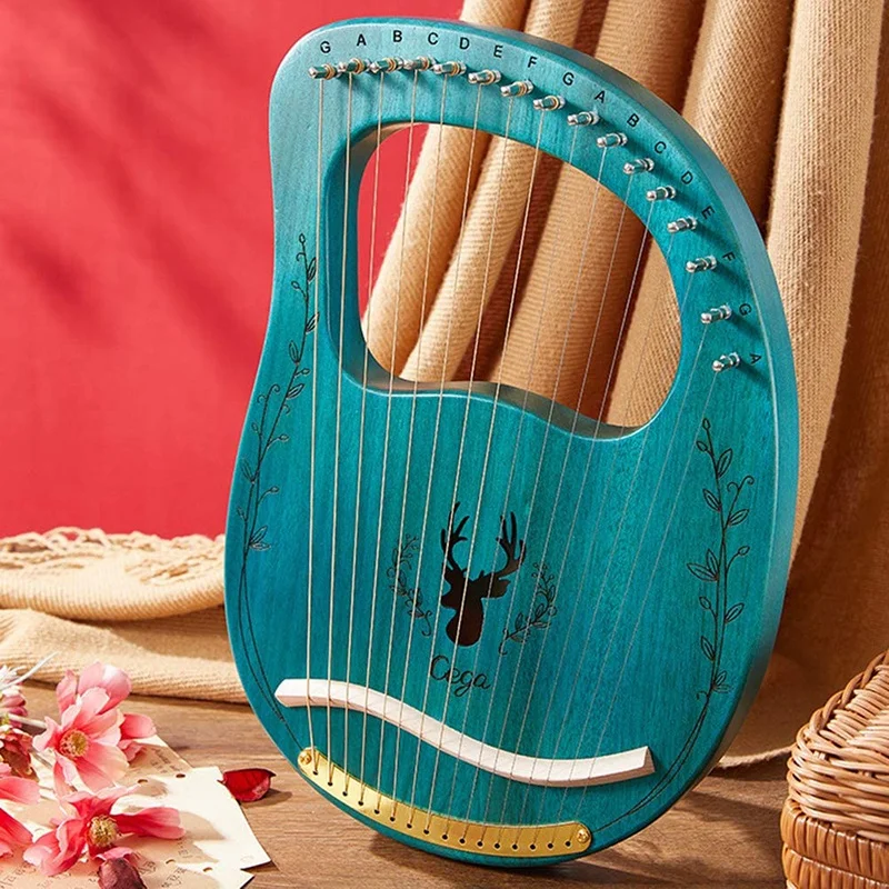 

Cega Lyre Harp,16 String Harp Mahogany Lyre Harp,Portable Stable Sound Quality Harp for Instrument Lovers Beginners