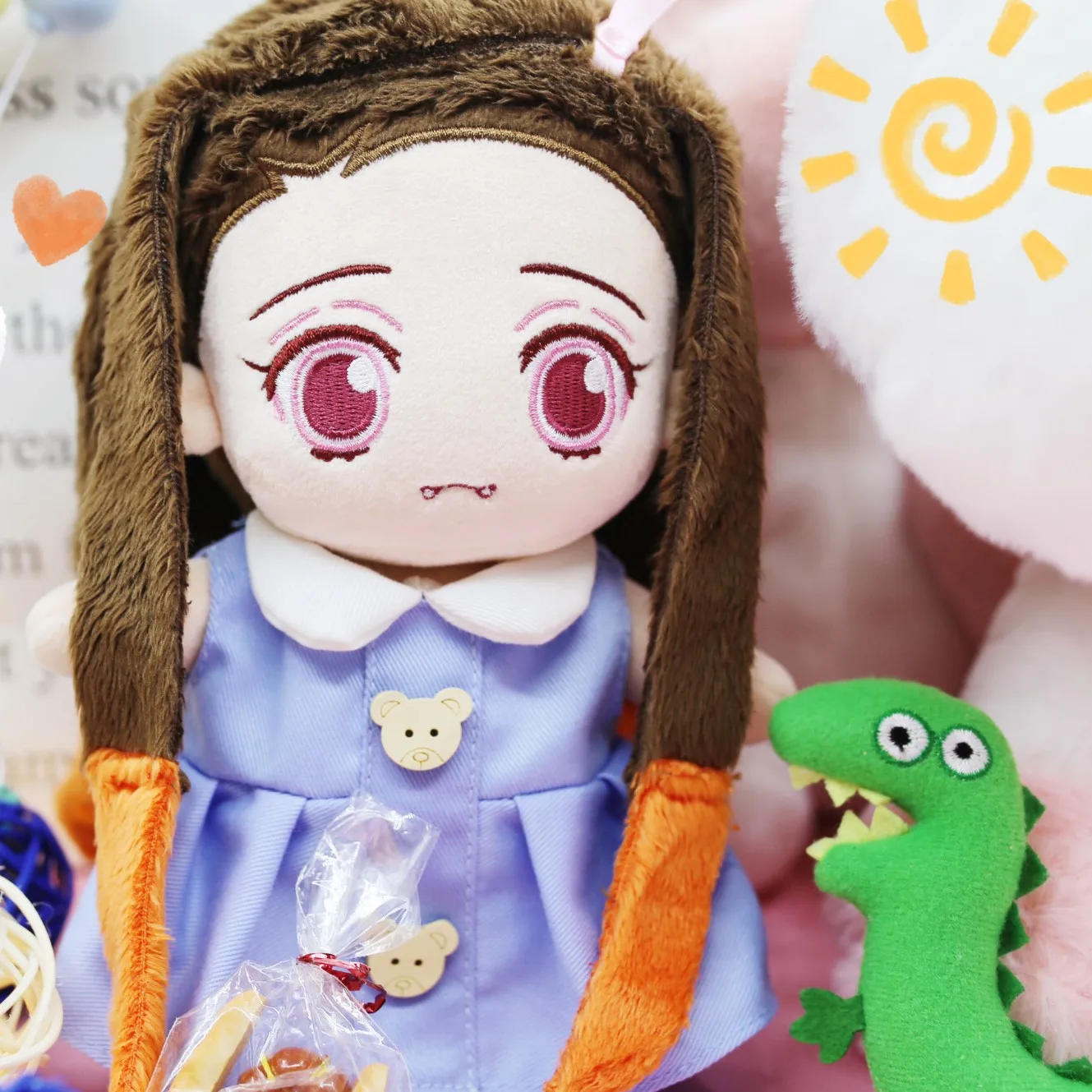 Cazadora de Nezuko de 9 "/23cm Nezuko Kamado peluche mu&ntilde;eca con 20cm mu&ntilde;eca ropa Kimono japon&eacute;s Anime de peluche de felpa figura Uoozii-4