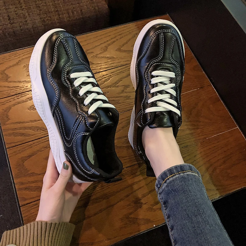 

White Sneakers Women 2021 Autumn Casual Vulcanized Shoes Basket Femme Trainers Fashion Comfortable Lace Up Platform Sneakers
