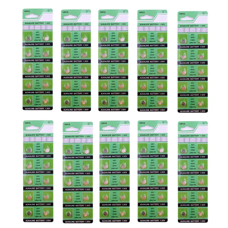 

100pcs /10 Cards 30mAh 1.55V AG1 LR621 364 164 531 SR621 SR621SW SR60 SP364 TR621 Button Cell Coin Battery For Watch Toys Remote