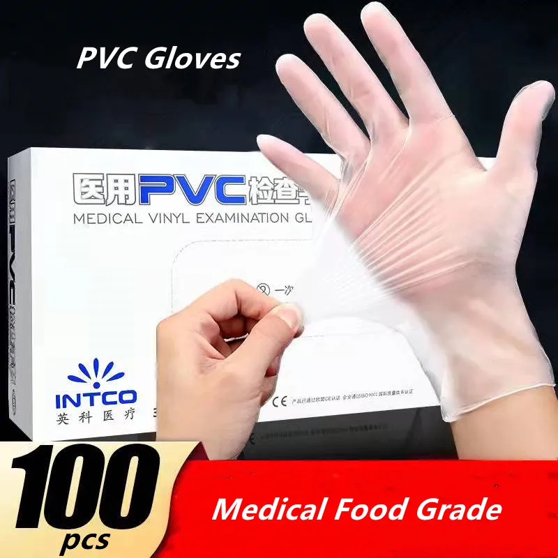 

100 /50Pcs Medical Disposable PVC Gloves Powder Free High Elasticity Transparent Food Grade Use For Kitchen Industrial Garden