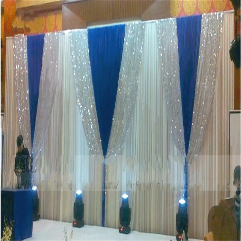 

3*6m Wedding Party Ice Silk Fabric Drapery Blue Color With Silver Sequins Swag Stage Prop Fashion Drape Curtain Backdrop