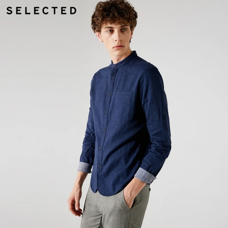 SELECTED male cotton buttons business casual long sleeved shirt S|417305540 | Мужская одежда