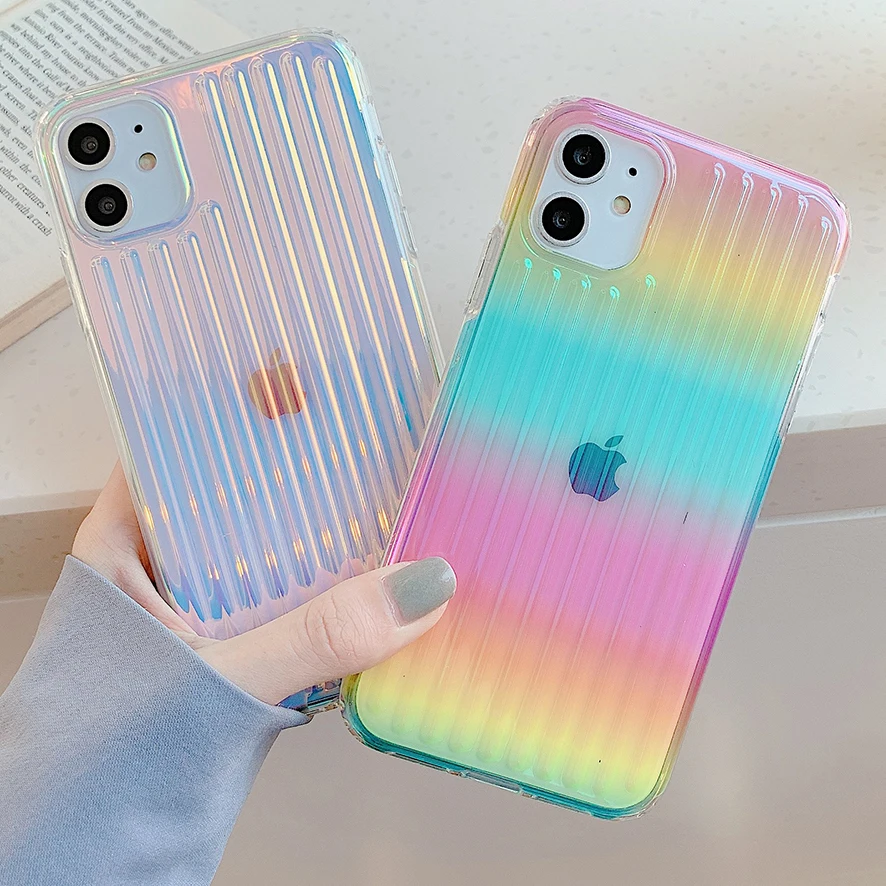 Чехол SUYACS с цветной лазерной полосой для телефона iPhone 12 Mini 11 Pro Max XR XS 7 8 Plus