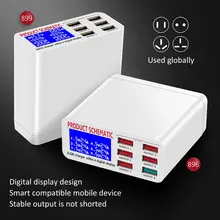 LCD Multi Fast USB Charger Digital Display Charge 6 USB Ports Phone Charging Station Universal USB HUB Smart Charger EU 220V