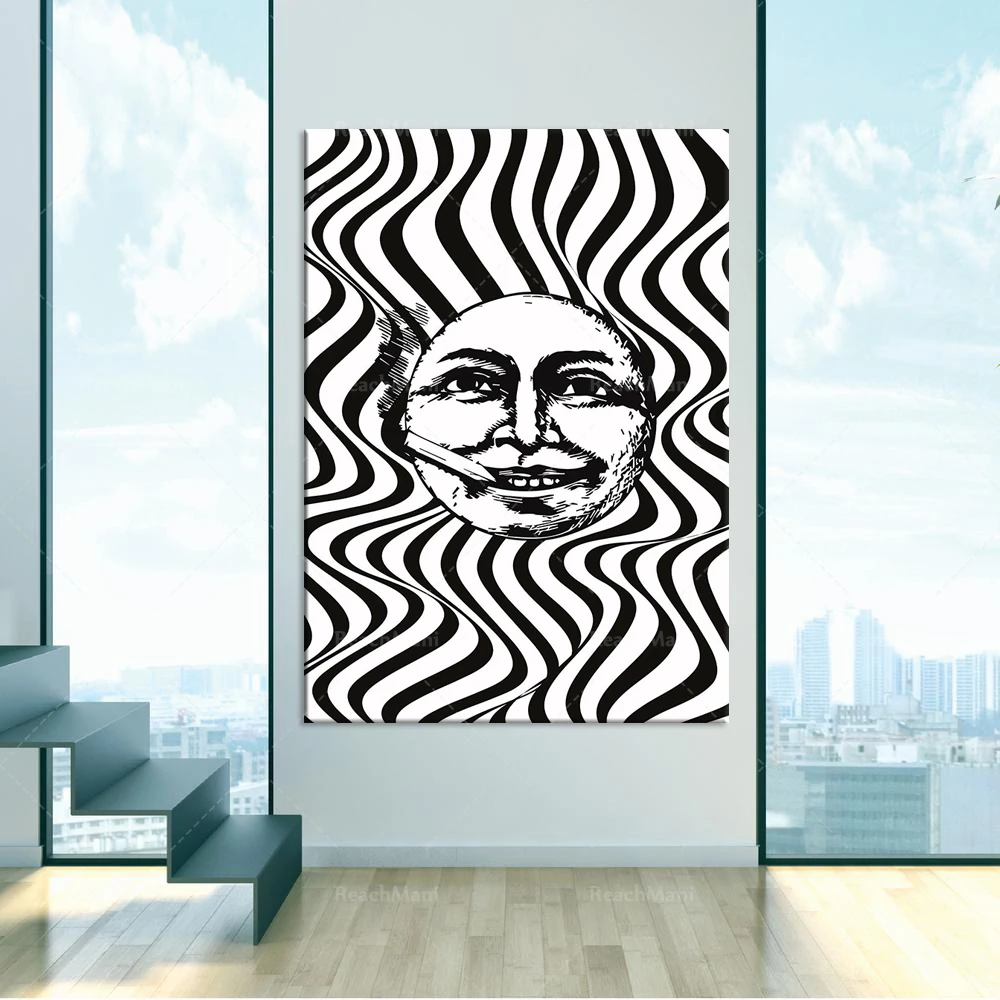 Постер Trippy de fumeur Face noir et blanc|Рисование и каллиграфия| |