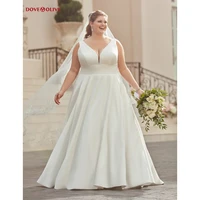 simple wedding dreses 2021 winter plus size ball gown satin long v neck sleeveless sweep train bride gowns formal dress woman
