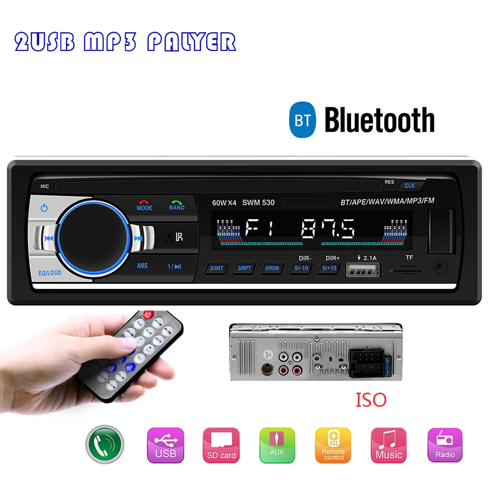 Автомагнитола с Bluetooth автомагнитола FM радио Aux входным приемником SD USB 12 В 1 din