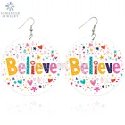 SOMESOOR верьте, продолжайте идти, африканские деревянные висячие серьги, позитивные высказывания с обеих сторон, печатные петли, Висячие для подарков, подарки для женщин