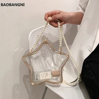 five pointed star shape transparent handbag elegant pearl chain crossbody bag for women clutch purse evening bag for party