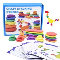 kids stacking wooden stones set balancing blocks block natural wood toy open ended educational montessori toy