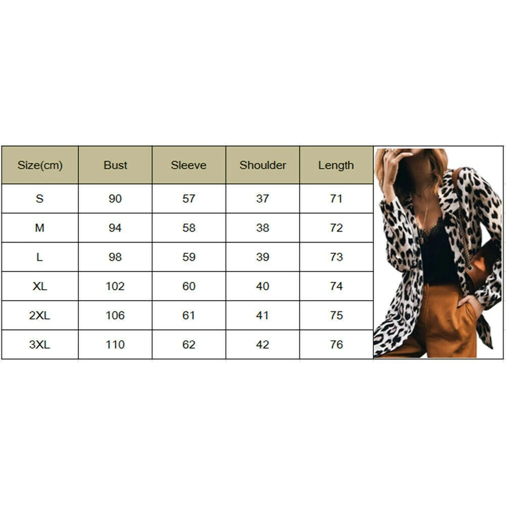

S-3XL Sexy OL Womens Leopard Print Long Blazers Long Sleeve Coat Jacket Ladies Autumn Cardigan Outwear Tops