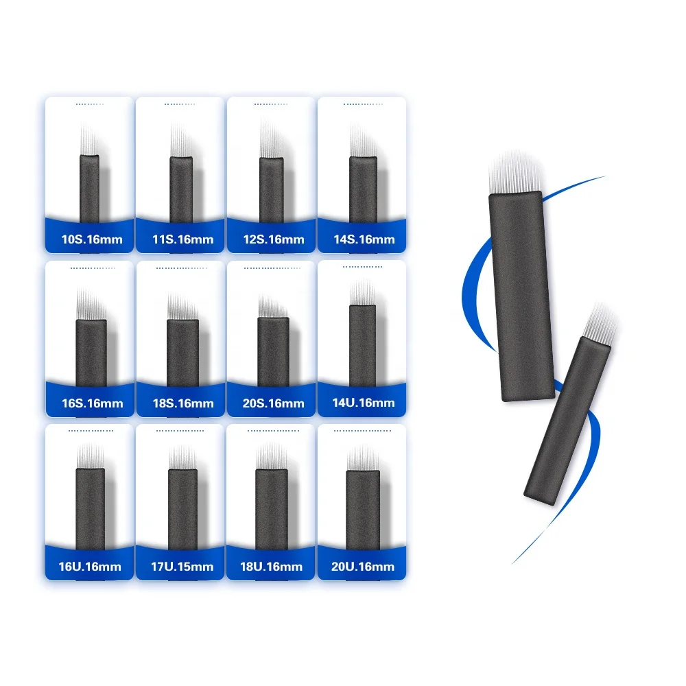 

100 шт., U-образные и наклонные иглы для микроблейдинга бровей, 0,16 мм