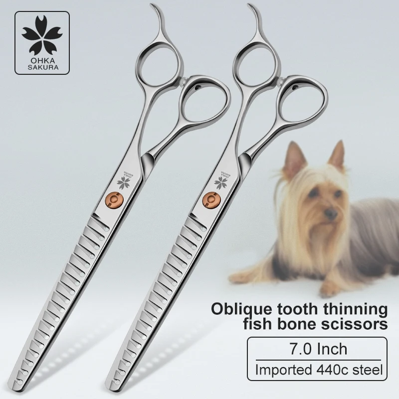 Cherry Pet Beauty thinning fish bone 7-inch imported 440C oblique tooth design special hair breaking scissors for pet shop