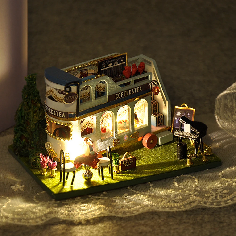 

3D ручной работы модель автомобиля Кукольный дом деревянный дом с светодиодный миниатюрная мебель для дома Наборы Casa светодиодный игрушка в подарок для детей кукольный домик