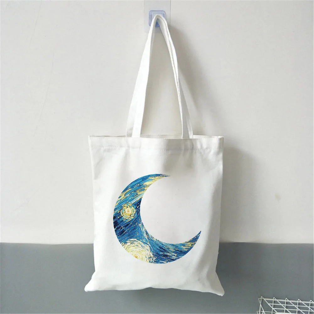 

Женская Холщовая Сумка для покупок с принтом Луны и масляной живописью, 2021