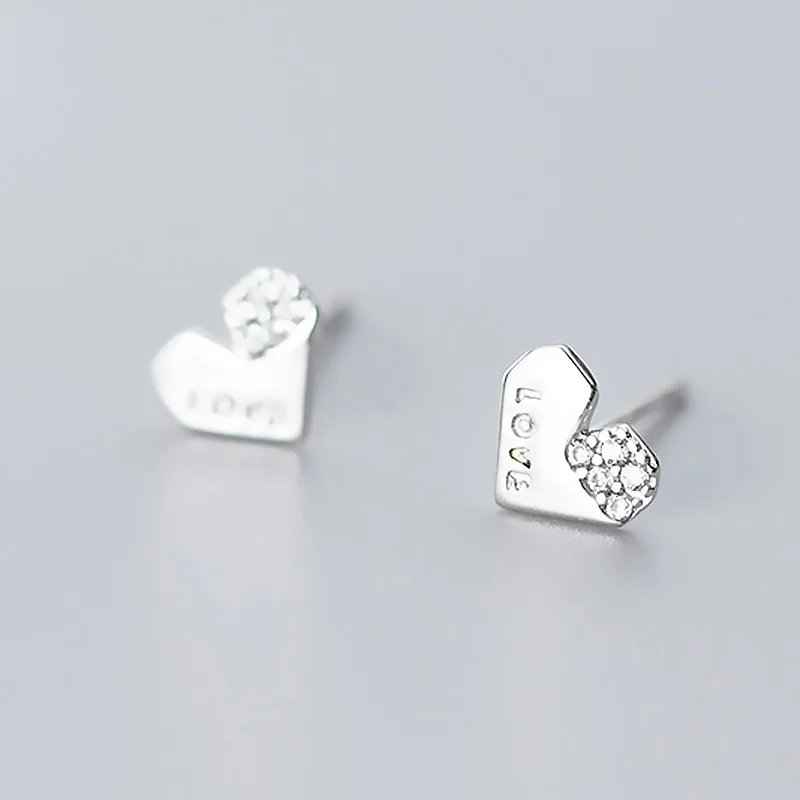 Женские серьги гвоздики из серебра 925 пробы с сердечком|Серьги-гвоздики| |