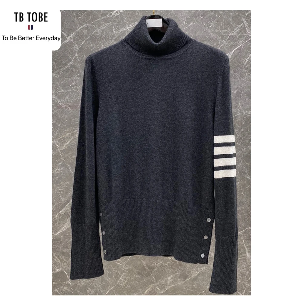 

Unisex pullover wool sweater high quality detail for men women lady's sweater for TB TOBE four line knitting high collar sweater