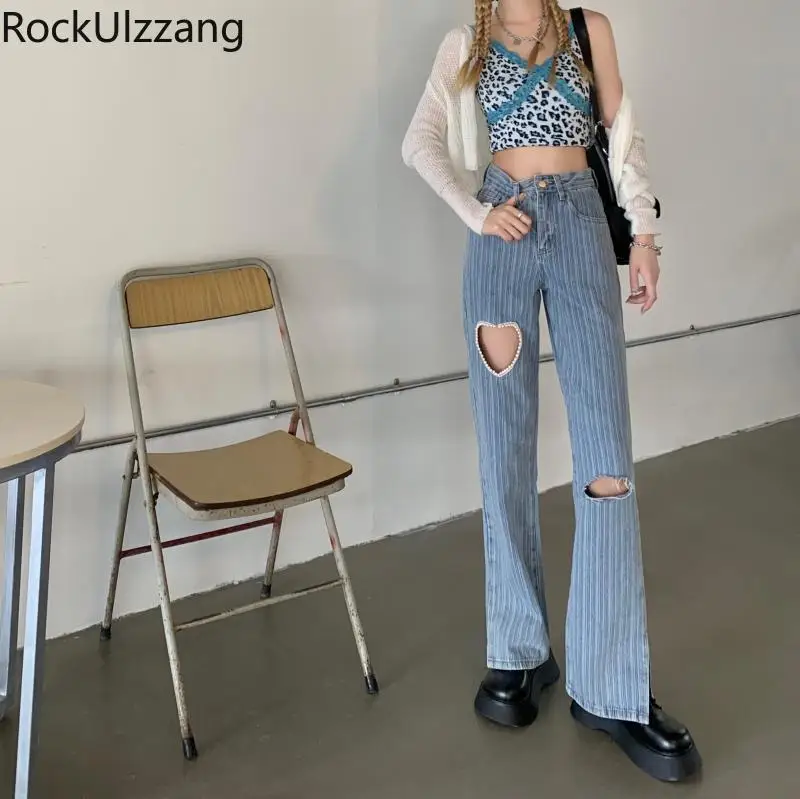 С высокой талией с дырками жемчугом и надписью Love выбитое сердечко модная