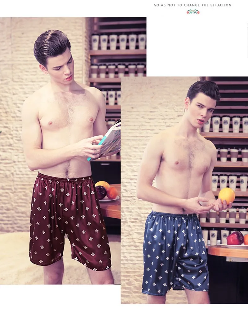 Летняя мужская короткая Пижама атласная Шелковая пижама эластичная резинка на