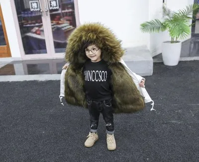 White Green Fur Меховая куртка для девочек и мальчиков зимние парки верхняя одежда для детей ясельного возраста шуба из искусственного лисьего меха для девочек, черная детская одежда с капюшоном, TZ323 - Цвет: White Green Fur