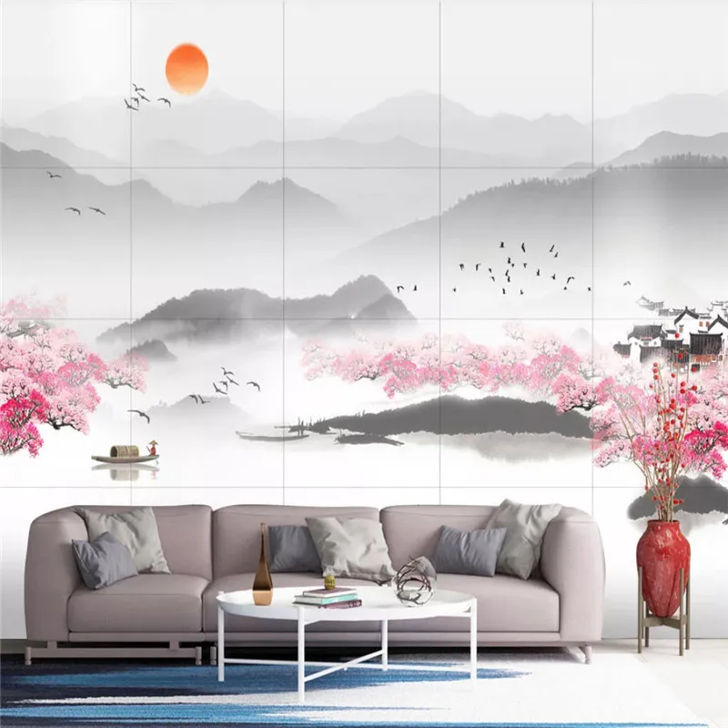 Китайская чернильная живопись фотобумага Цзяннань весна персик цветы река