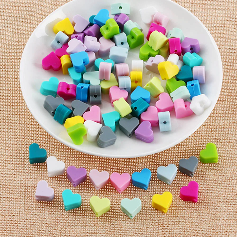 10 шт./лот 14 мм безопасные BPA Free шт Силиконовые DIY Жевательные бусы с сердечками