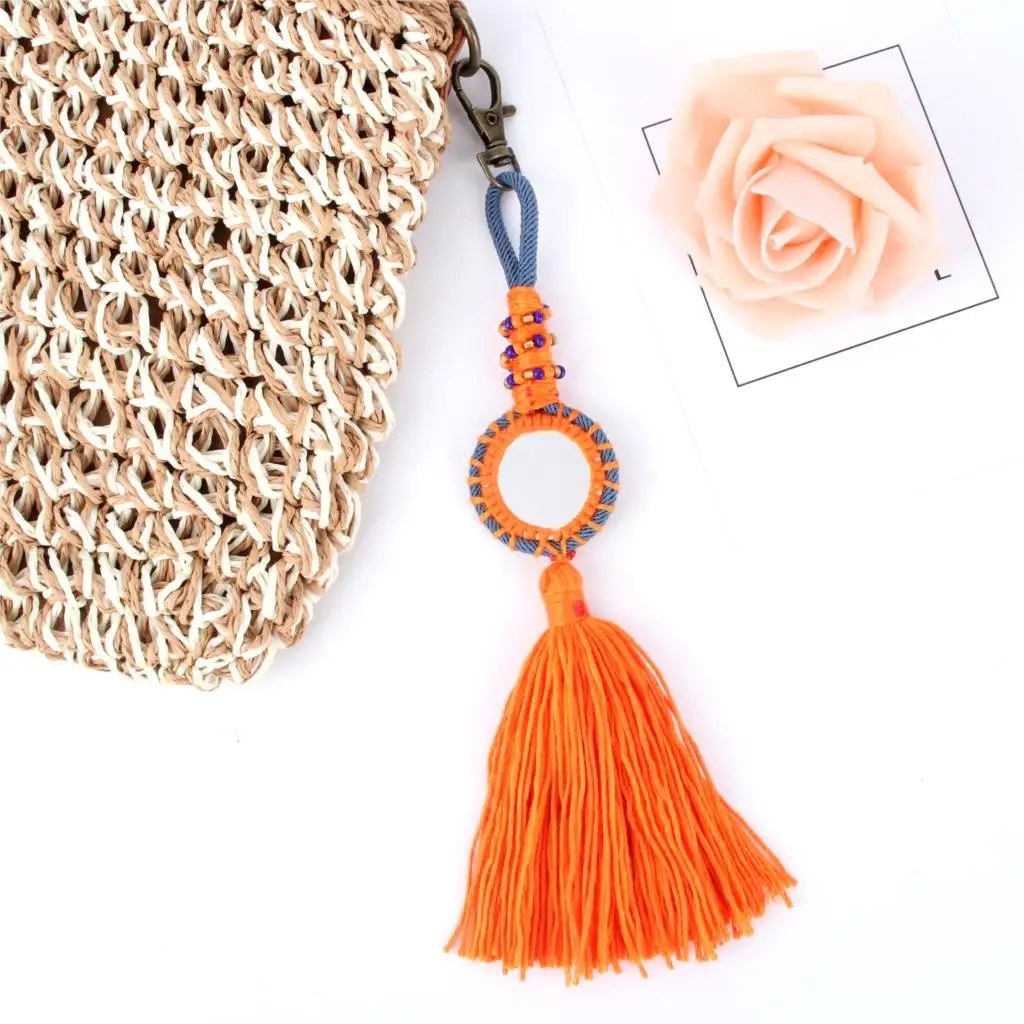 1Pc New Arrival Long Tassels Charms With Mirror Keychain Handmade Girl Strawbag Gift Setting Jewelry Wholesale E2711/E2712 | Украшения и