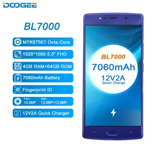 Смартфон DOOGEE BL7000, 4+64 Гб, процессор MTK6750T Octa Core, экран 5.5'' FHD, двойная камера 13 мп, Android 7.0, аккумулятор 7060 мАч, быстрая зарядка 12 В