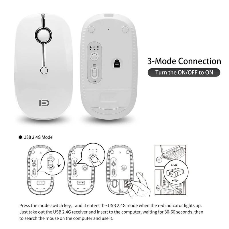Беспроводная мышь Victsing 2400DPI Bluetooth эргономичная геймерская с 2 4G USB Type C для офисного