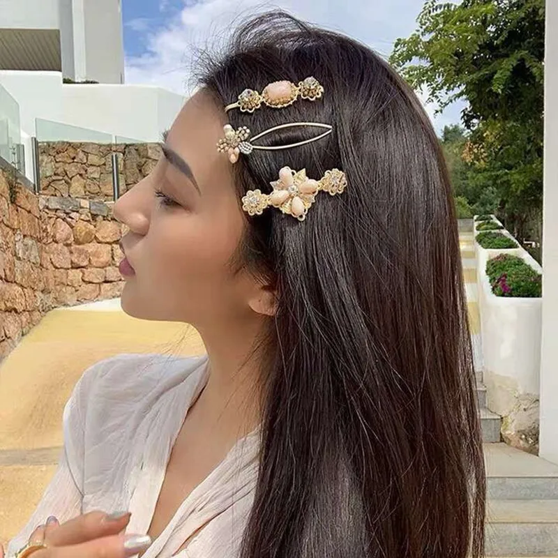 MENGJIQIAO новые корейские Роскошные блестящие красочные Кристальные Заколки для женщин девушек Элегантный жемчужный цветок заколки для волос аксессуары для волос