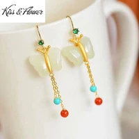 kissflower er175 fine jewelry wholesale fashion woman bride girl mother birthday wedding gift butterfly 24kt gold drop earrings