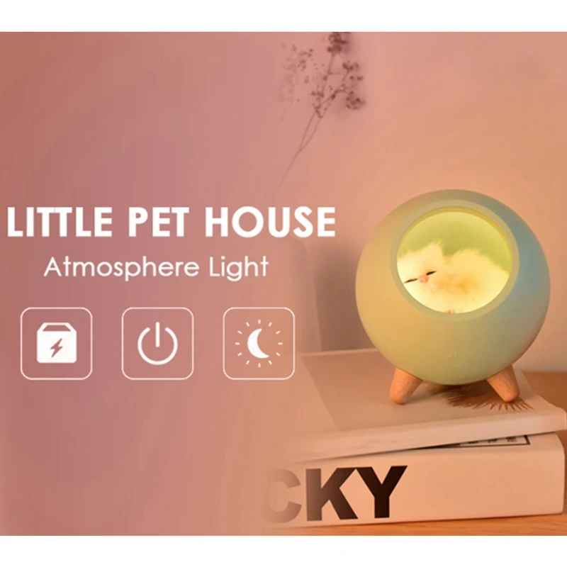 Cute Cat House Bluetooth Speaker Night Light Press Dimming LED Baby Kids Bedside Sleep Lamps Bedroom Home Decor Gift | Лампы и