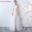 Свадебное платье без рукавов, с кружевной аппликацией и круглым вырезом