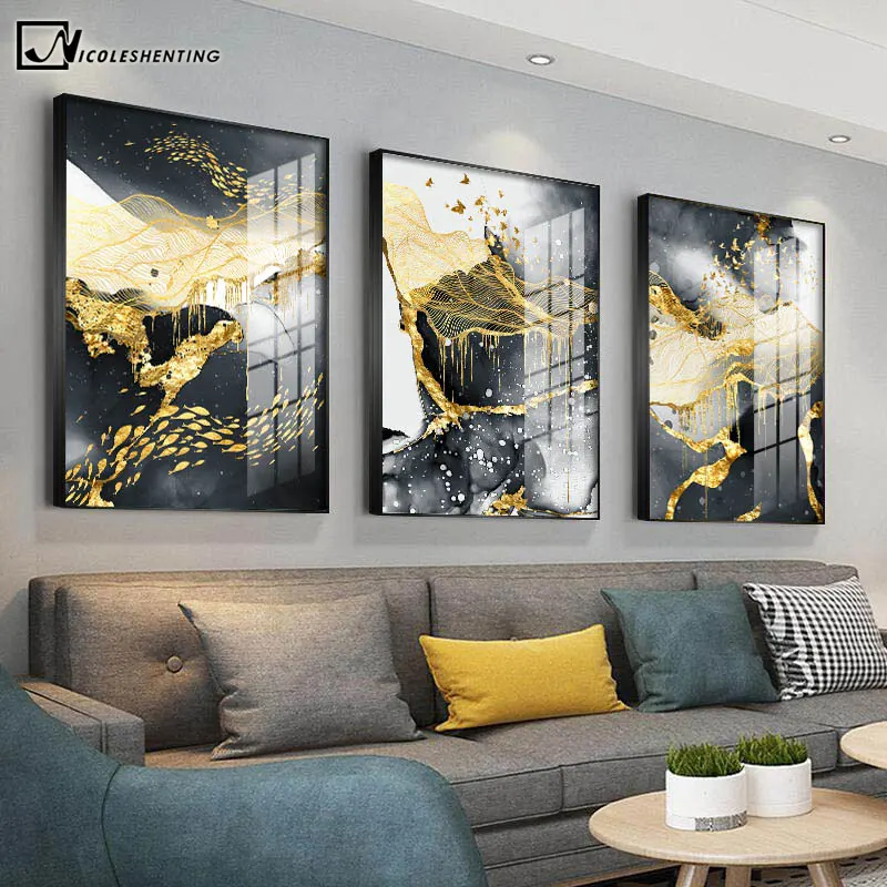 

Contemporary Art Golden Black White Abstract Painting Canvas Poster Print Nordic Decoration Wall Art Picutre Modern Home Decor