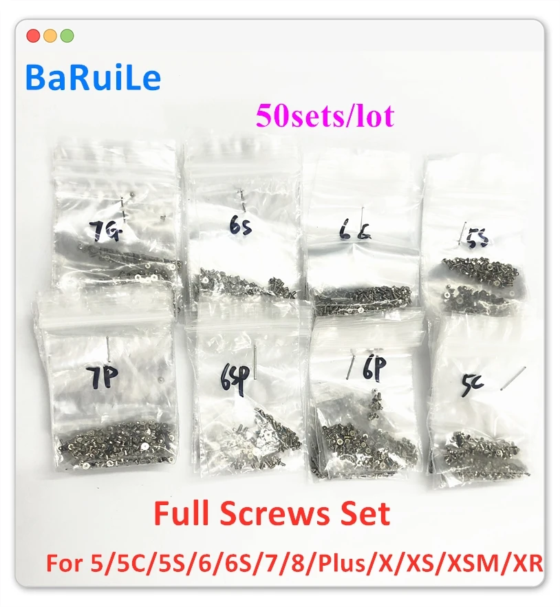 50 комплектов винтов BaRuiLe полный комплект ремонтные детали для Iphone 6 6S 7 8 Plus 6P 7P X XR XS