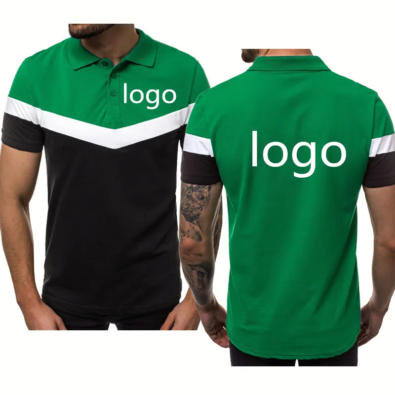 

2021NEW Men's polo shirt Custom logo Summer high quality cotton Fashion casual trend Short Sleeve Splicing O-Cotton Neck TOP