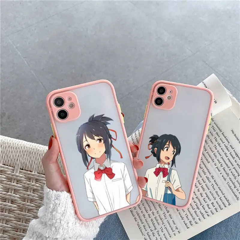 

Anime your name Phone Cases Matte transparent For Pink iPhone 12 Mini 11 Pro XR XS Max 7 8 Plus X Back Cover