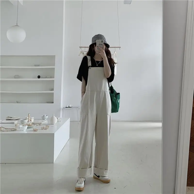 Women Cargo Jumpsuits Full Length Harajuku Loose Students All-match Preppy Chic High Waist Leisure Pockets Overalls Fashionable |
