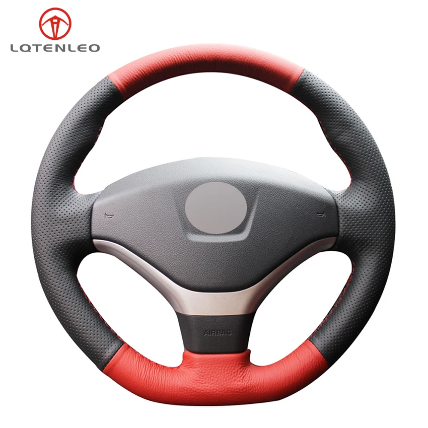 

LQTENLEO Red Black Genuine Leather DIY Hand-stitched Car Steering Wheel Cover For Peugeot 308 2012-2015 408 2013