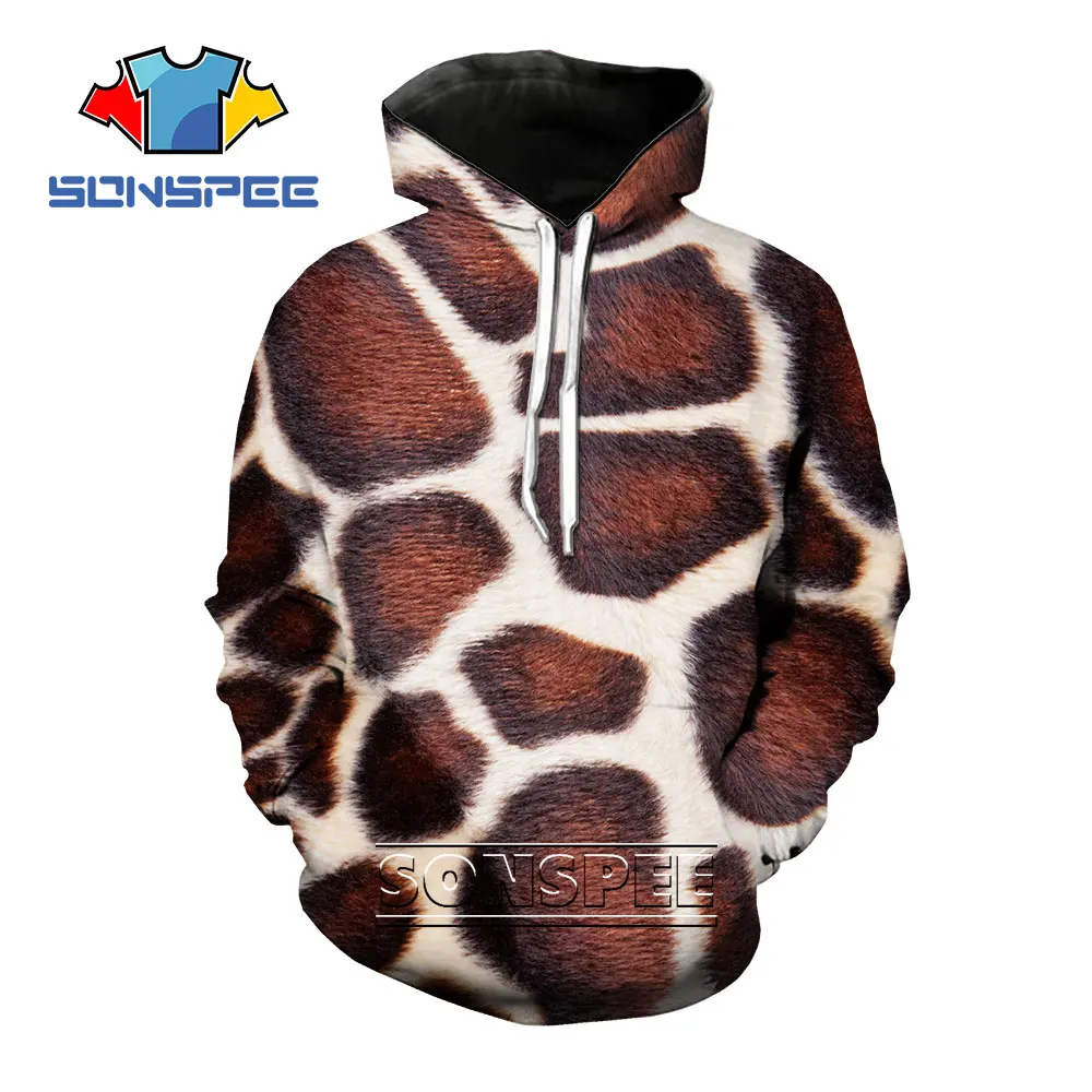 

SONSPEE Animal Giraffe Snake Tiger Zebra Skin Hoodie Men Casual Harajuku Funny 3D Print Sweatshirt Women Pullover Clothing Coat