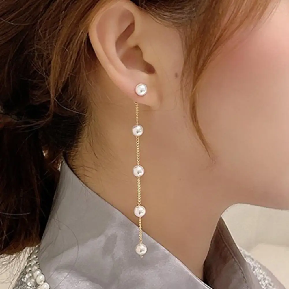 

1 Pair Ladies Earrings Attractive Faux Pearl Simple Attractive Ladies Earrings Charming Long Dangle Earrings for Daily Life