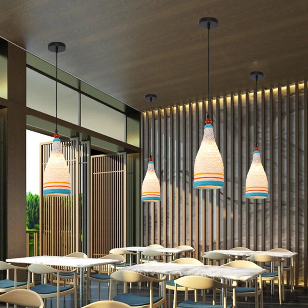 

Современная китайская ротанговая цветная Подвесная лампа E27 36v ручная лампа с плетенным абажуром светодиодный светильники для бутылок стол...